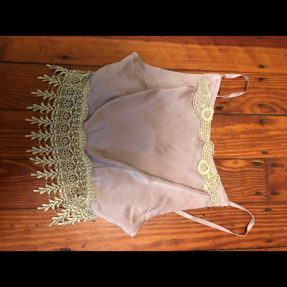 Lilac lace and satin crop top.
